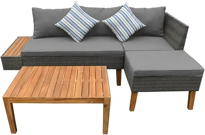 Main Images for Panana Rattan Garden Outdoor Sectional Corner Sofa and Wooden Table Outdoor Lounge…