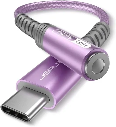 Showcases the product's compact and portable design, as well as its braided cable for durability.