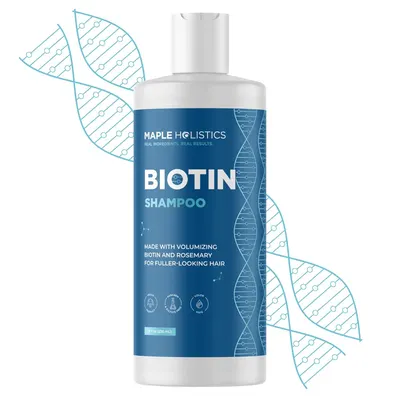 Showcases the product packaging and highlights the key benefit of providing fuller, more voluminous hair.