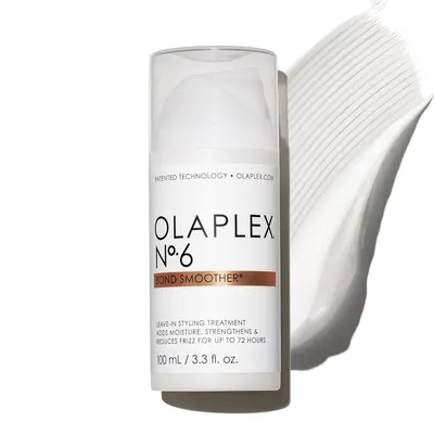 Showcases the product bottle and highlights its key features and benefits as a leave-in hair treatment that adds moisture, strengthens hair, and reduces frizz…