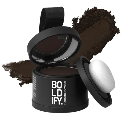 Showcases the hair powder product itself, highlighting its volumizing and texturizing properties through the loose powder spilled around the compact.