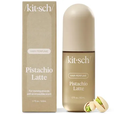 Showcases the product's premium packaging and highlights the pistachio latte fragrance to entice buyers.