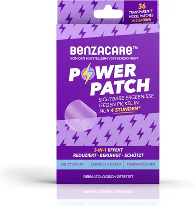 Showcases the product packaging to highlight key features and benefits of the acne patches.