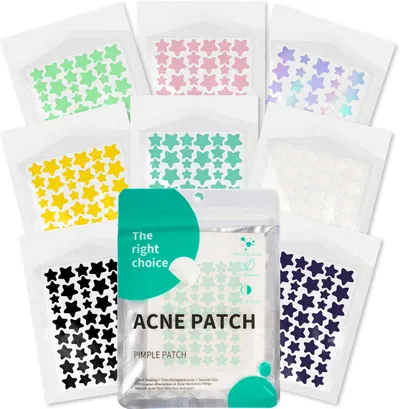 Showcases the variety of colorful acne patch options available in the product set. Displays the range of color choices for the acne patches, appealing to…