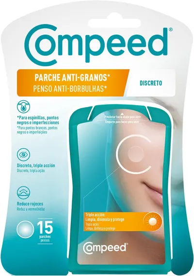 Showcases the product packaging to highlight the anti-acne patches and their discreet nature.