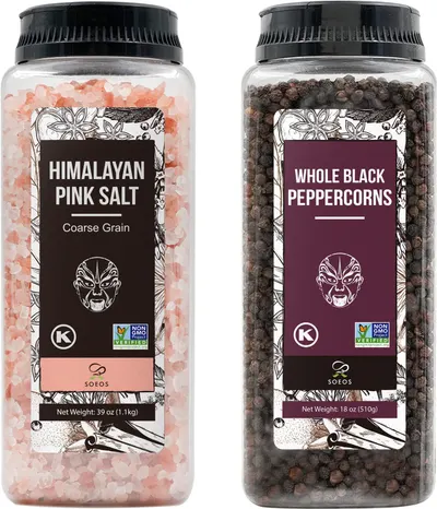 Showcases two complementary spice products side-by-side to encourage purchase of the set. Displays the products in their retail packaging to highlight quality…