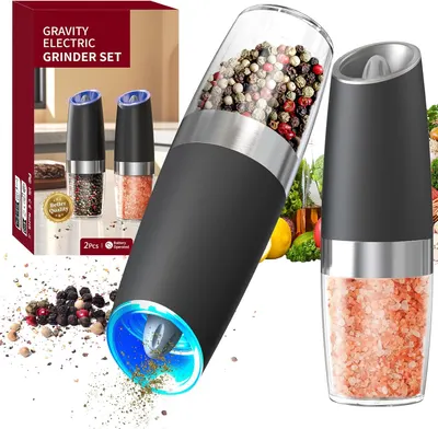 CIRCLE JOY Gravity Electric Salt and Pepper Grinder Set Automatic Salt and…