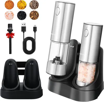 Main Images for Electric Salt and Pepper Grinder Set with Charging Base