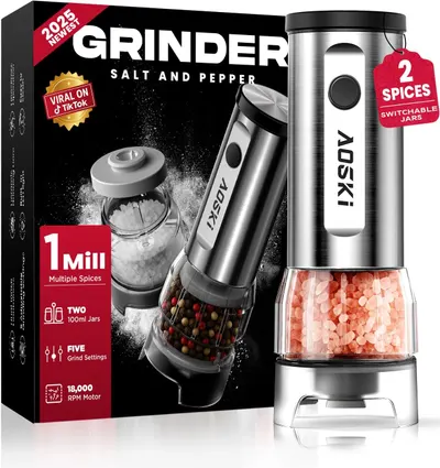 Main Images for Electric Salt and Pepper Grinder Set: 1 Grinder + 2 100ml Replaceable Jars