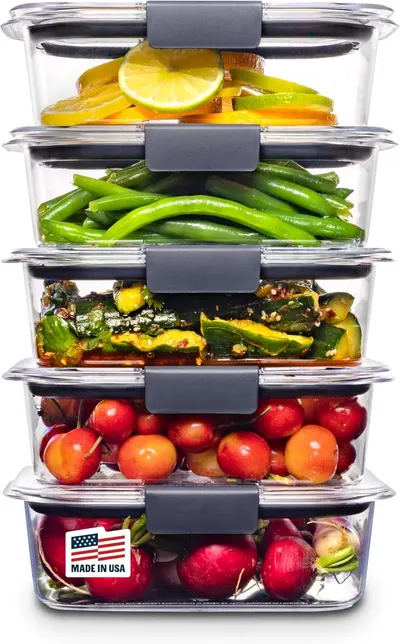 Showcases the product's stackable design and transparent material, emphasizing organization and visibility of stored food items. Demonstrates the set includes…