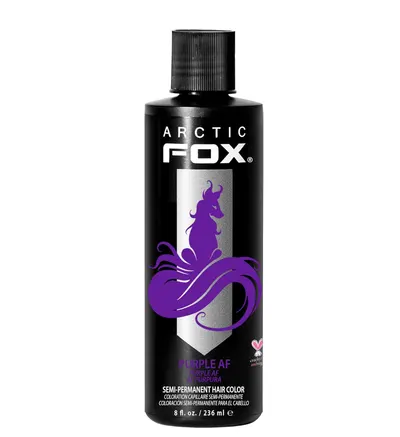 Showcases the product's packaging and vibrant purple color to attract customers looking for bold hair dye.