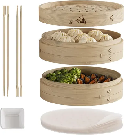 Prime Home Direct Bamboo Steamer Basket 10-Inch