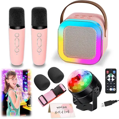 Showcases all components of a complete karaoke set, highlighting the variety of included items for a full entertainment experience.