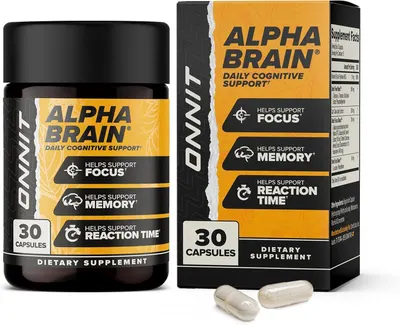 Showcases the product packaging and highlights key benefits like focus, memory, and reaction time support to attract potential customers.