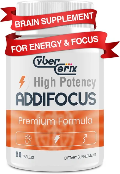 Highlights the product's key benefits of being a brain supplement for energy and focus, emphasizing its high potency formula. Uses a bold red banner to draw attention to the product's main purpose…