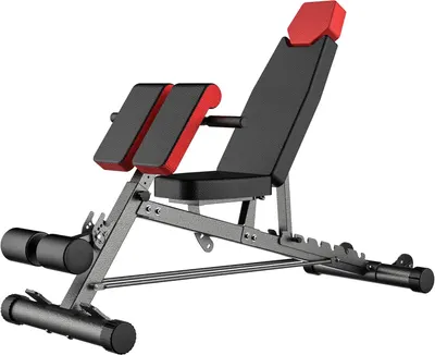 Showcases the product's adjustable design and sturdy construction for versatile workout options.