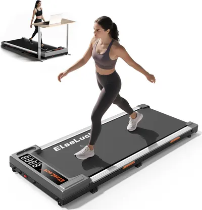 Showcases the full product setup including the treadmill and attached desk, demonstrating its dual functionality for exercise and work. Illustrates the product in use, showing how it enables users…