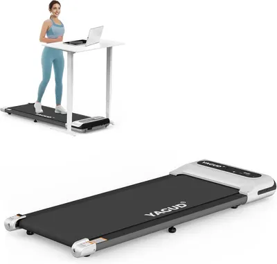 Demonstrates the product's use as a walking treadmill combined with a standing desk for fitness while working. Shows how the product integrates into a home office setting, promoting an active…