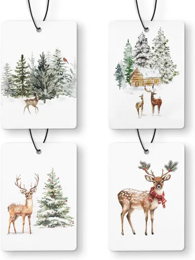Showcases different winter-themed designs available for purchase, likely as holiday decorations or gift tags.