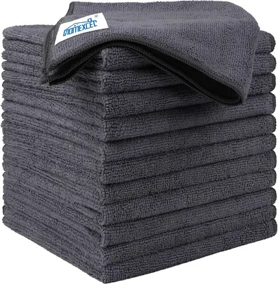 Showcases the product's quantity and quality, emphasizing the stack of soft, absorbent microfiber towels.