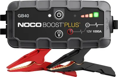 Showcases the NOCO Boost Plus GB40 jump starter, highlighting its compact design and key features for potential buyers.