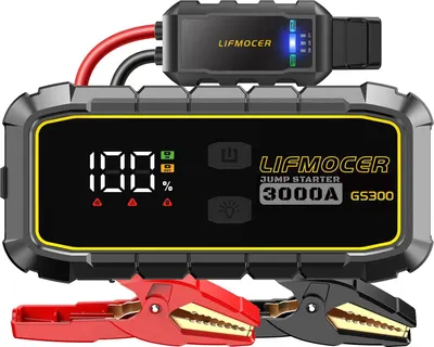 Showcases the main product features and specifications to inform potential buyers about its capabilities as a jump starter and battery charger.