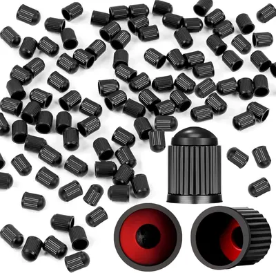 Showcases the product's quantity and design variety to demonstrate value and versatility. Displays the full set of valve stem caps and highlights the interior design for functionality.