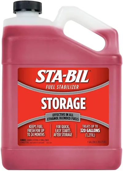 Shows the product container and label clearly to communicate its function as a fuel stabilizer for storage.
