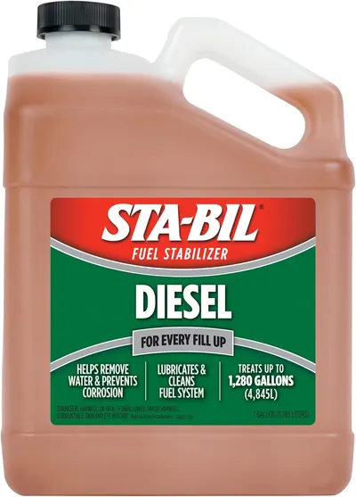Shows the product container and label clearly to identify the item and its primary use for diesel fuel stabilization. Displays the full product packaging to show the volume and convenient handle for…