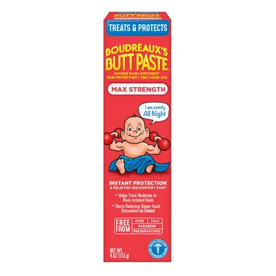 Showcases the product packaging to highlight key benefits and active ingredients, emphasizing its effectiveness for diaper rash treatment.