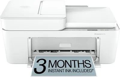 Showcases the complete all-in-one printer design to highlight its multifunctionality and compact form factor. Draws attention to the included 3-month Instant Ink subscription, emphasizing added…