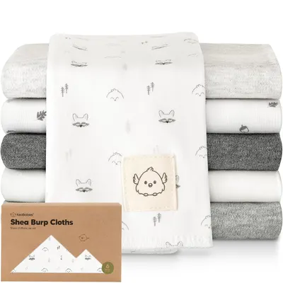 Showcases the variety of burp cloths included in the set, highlighting different patterns and colors.