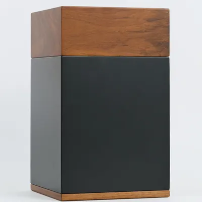 Showcases the product's sleek, contemporary design featuring a combination of wood and metal materials.