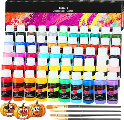 Showcases the full product set with a wide range of vibrant paint colors to appeal to artists and crafters. Highlights the extensive color selection and included brushes to demonstrate value and…