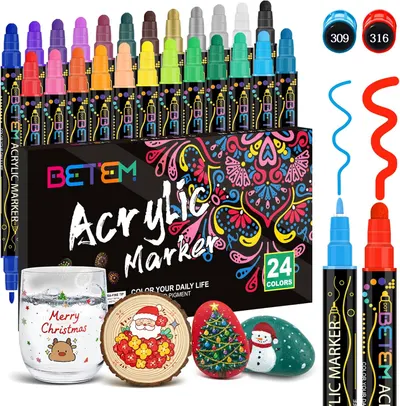 Main Images for Betem 24 Colors Dual Tip Acrylic Paint Pens Markers