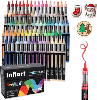 Main Images for 80 Colors Acrylic Paint Markers Brush Tip