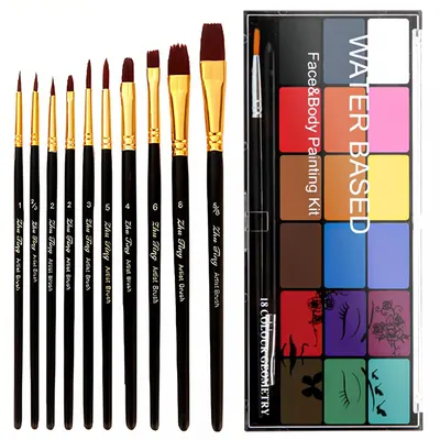 Showcases the full range of painting tools included in the kit, demonstrating the versatility and value of the product.