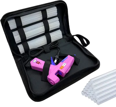 Shows all components included in the glue gun kit, demonstrating the value and completeness of the product.