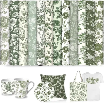 Showcases a variety of green floral patterns to demonstrate the range of designs available for the product.