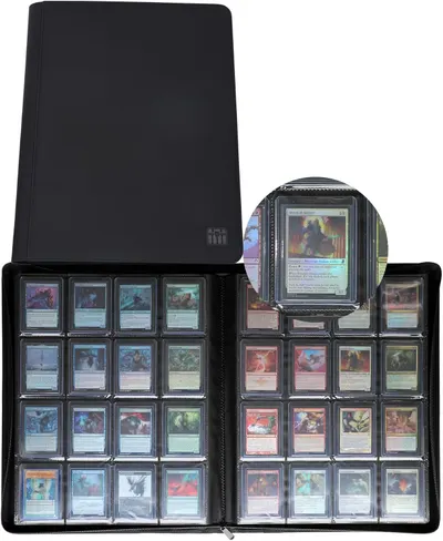 Showcases the product's capacity and organization features for storing trading cards or collectible cards.