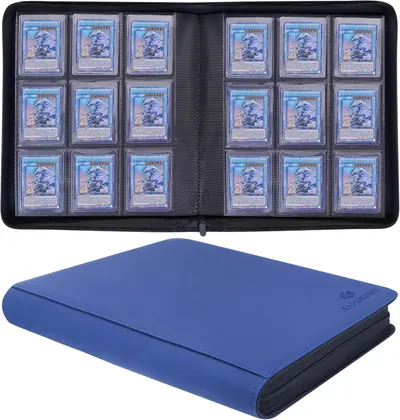 Showcases the product's capacity to store and organize trading cards in a compact, portable format.