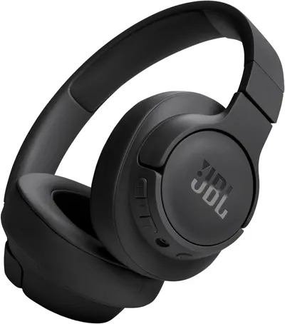 Showcases the sleek design and over-ear style of the JBL wireless headphones.