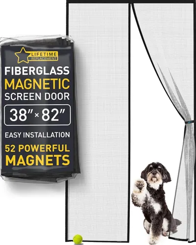 Showcases the product's full size and design, highlighting its easy installation with 52 powerful magnets. Displays the product packaging to inform customers about key features like size and magnet…
