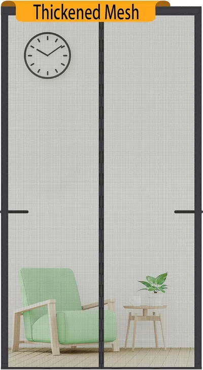 Showcases the product's main feature of a thickened mesh screen door, emphasizing its durability and effectiveness.