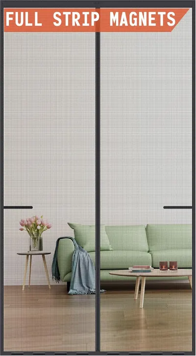 Showcases the full-length magnetic screen door installed on a doorframe, demonstrating its coverage and seamless integration. Displays the product in a real-world setting, showing how it complements…