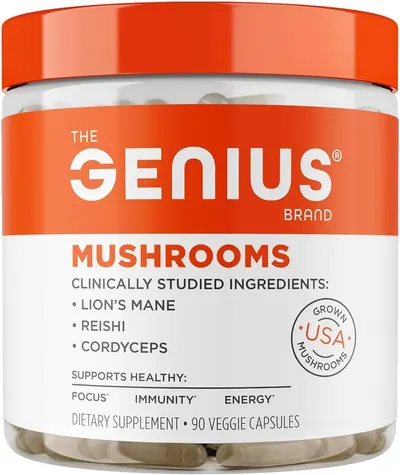 Shows the product container alongside the supplement capsules to highlight the brand and contents.