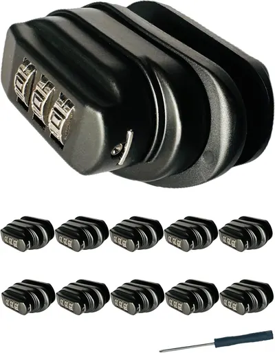 Shows the core product clearly against a white background to help shoppers identify the combination lock being sold and understand that multiple units are included in the purchase. Displays all…