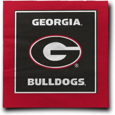 Displays the Georgia Bulldogs branded napkin clearly to show the team logo and colors, helping fans identify official licensed merchandise.