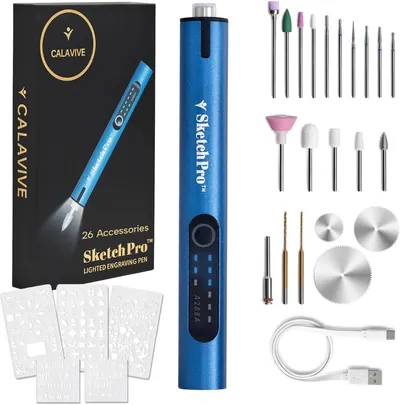 Shows buyers exactly what they will receive in the box, including the engraving pen, all accessory bits, stencils, and charging cable to demonstrate the complete value of the purchase. Displays the…