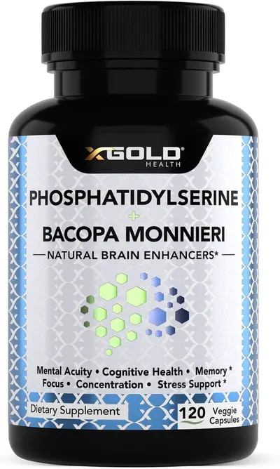 Displays the core product clearly on a white background to help shoppers quickly identify the supplement bottle and its primary ingredients for cognitive health.